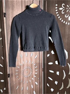 Lauren Ralph Lauren Dark gray Ribbed Turtleneck Cotton Sweater made in Japan